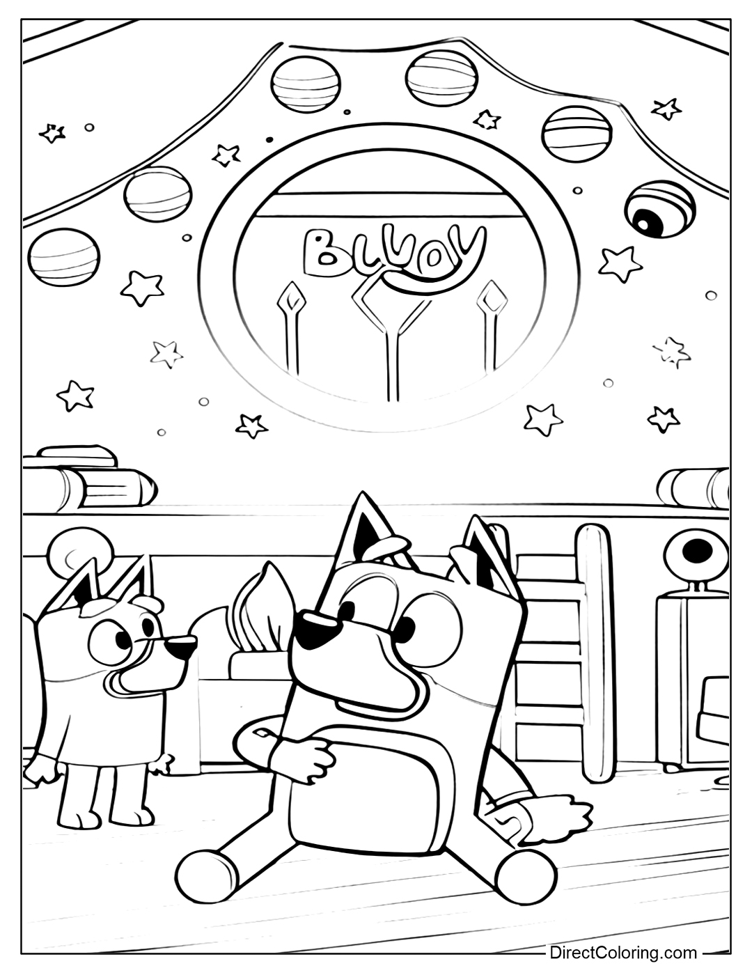 Bluey and Dad in the Room Coloring Sheet